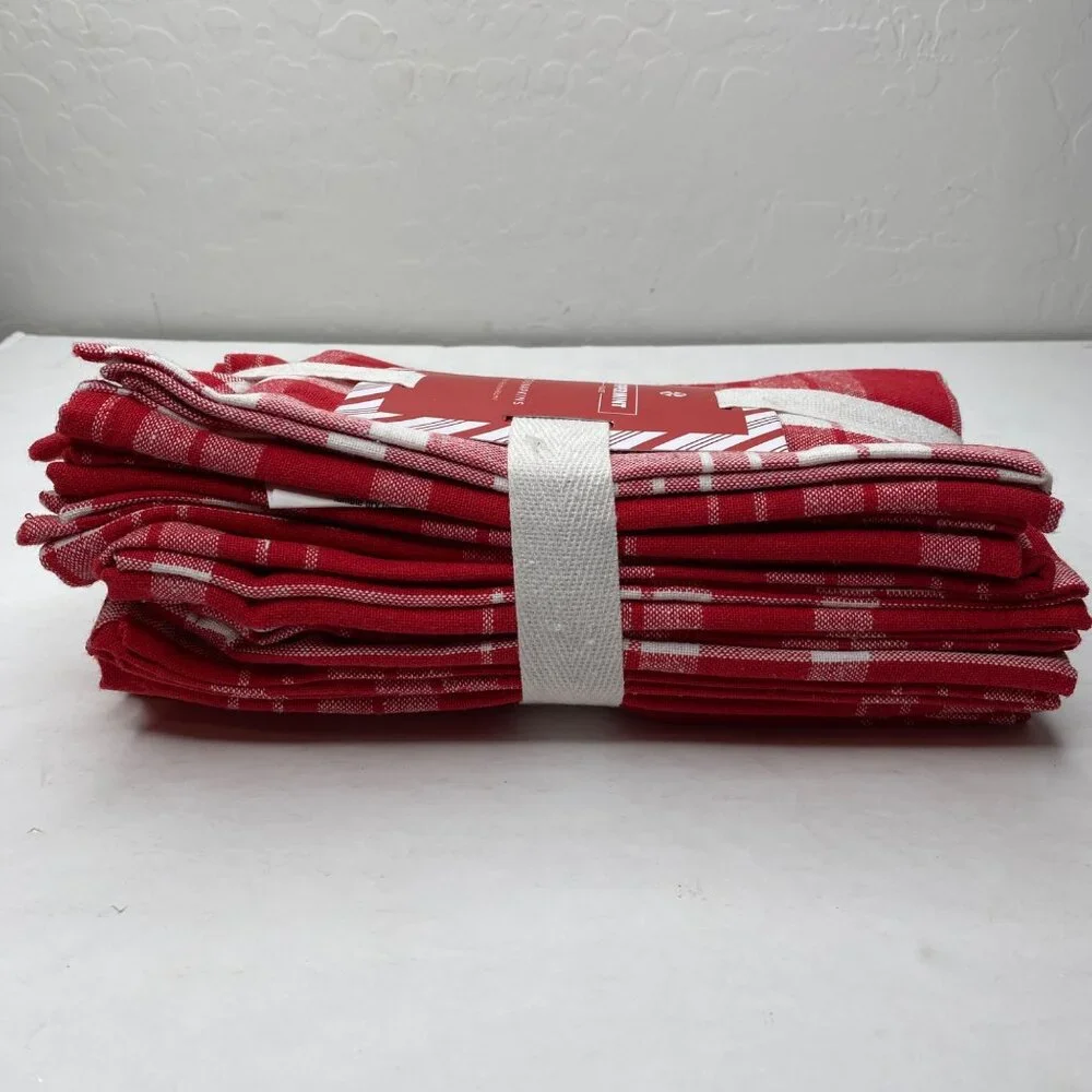 Peppermint Place Set Of 8 Red White Buffalo Check Festive 18in x 18in Napkins